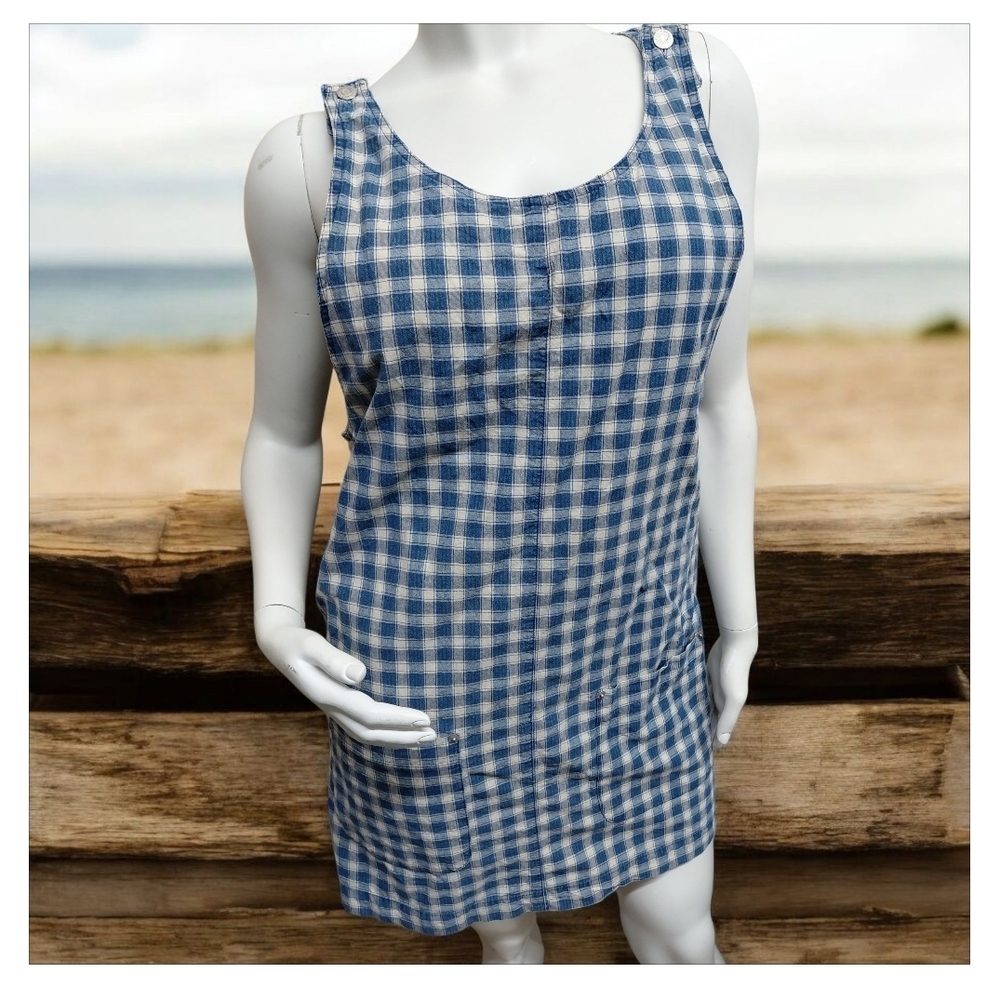 Blue Checkered Sleeveless Overall